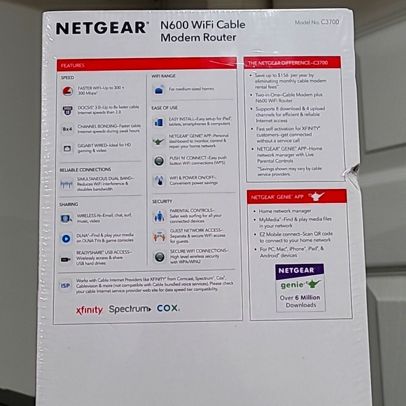 NETGEAR N600 WiFi Cable Modem Router - Picture 2 of 4